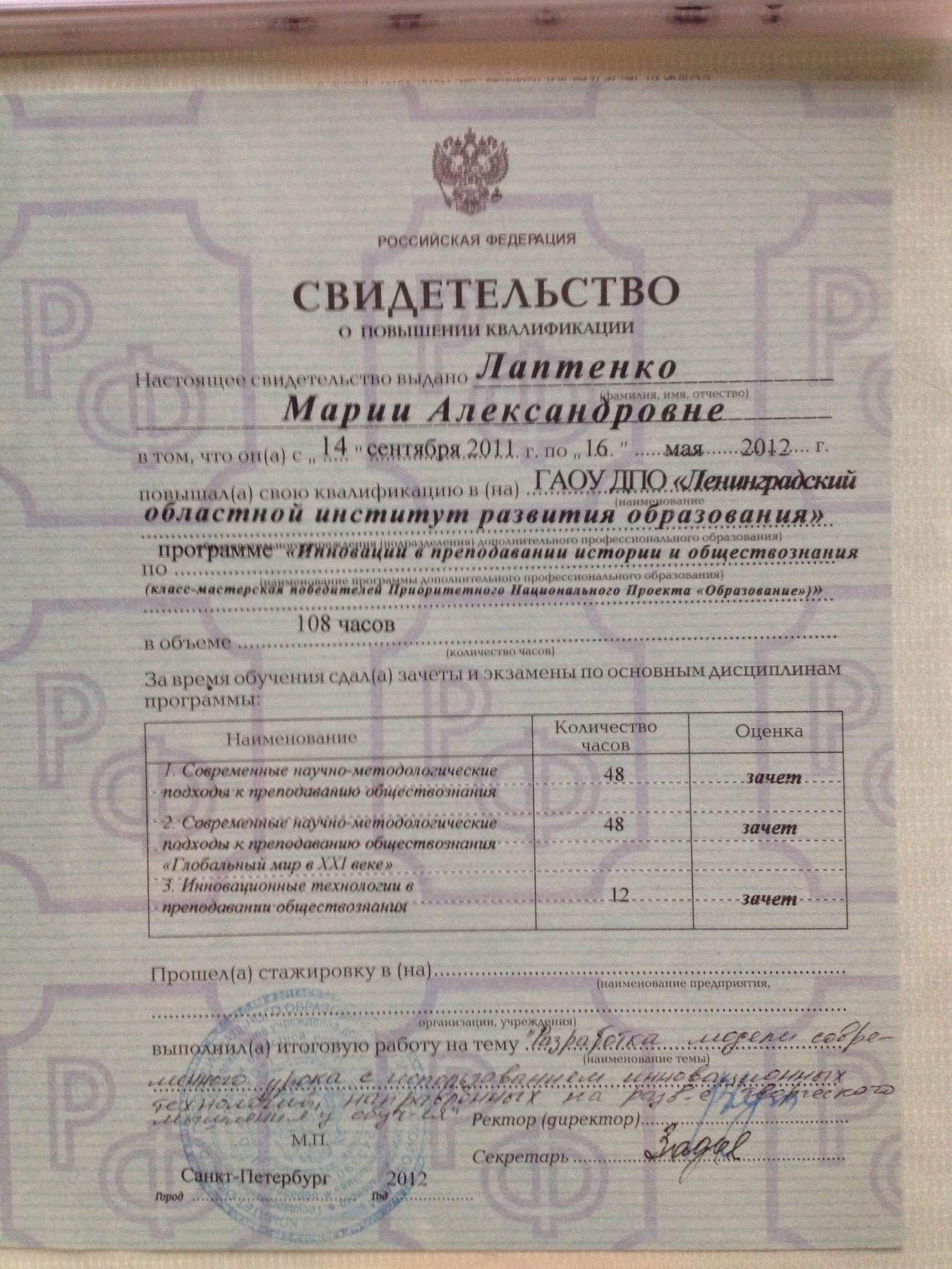 Курсы повышения квалификации Курсы повышения квалификации